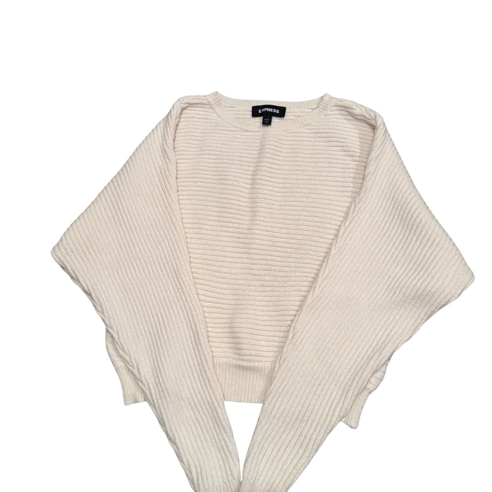 Express Cream Ribbed Crew Neck Dolman Sweater XS